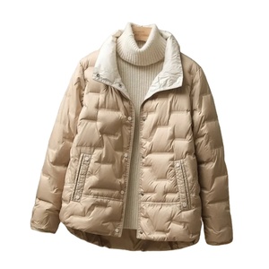 2024 nuevos hombres Casual cuello redondo de un solo pecho transpirable ecológico cierre de cremallera Puffer Parka prendas de vestir abrigo de pato blanco lona - Product Image 2