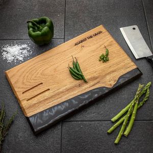 Tabla de cortar de resina de madera con incrustaciones azules, borde natural, rectangular, antideslizante, para cocina, tabla para queso, de una sola pieza - Product Image 4