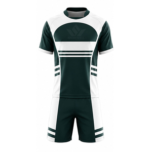 Ensemble de maillot de rugby personnalisé vert et blanc pour homme, manches courtes, col rond, polyester sublimé, évacuation de l'humidité, uniforme sportif pour équipe adulte - Product Image 3