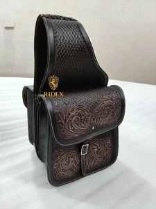 Premium Quality Premium <b>Leather</b> Western Basket/Floral Design <b>Tooled</b> Saddle Bag For Horse Available At Export Quality And Price - Product Image 3