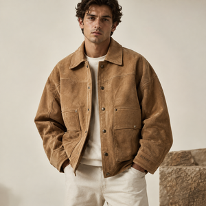 Oversized for Cow Skin <b>Suede</b> Leather <b>Jacket</b> <b>Men</b> Western Style Premium Eco-Friendly Breathable Front Logo Custom OEM Supplier - Product Image 4
