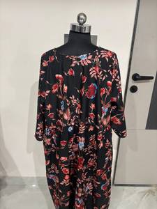 High Quality <b>Black</b> Color Floral Print <b>Kaftan</b> Round Neck Three Quarter Sleeves Daily Nightwear Loungewear Casual Comfortable Wear - Product Image 3