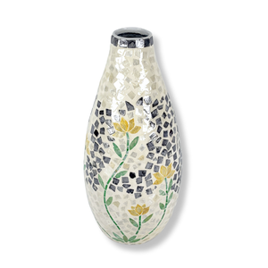 Jarrón con incrustaciones de Capiz de bambú para decoración del hogar moderno hecho a mano, jarrón de porcelana de cerámica cónica Vintage con patrón de mosaico de flores tropicales amarillas - Product Image 2