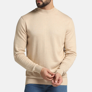 Suéter de Cuello Alto para Hombre, 100% Algodón, Color Sólido, Manga Larga, Tejido Transpirable, Logotipo Frontal, Ropa de Invierno - Product Image 1