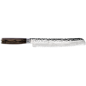 Cuchillo para pan de 9 pulgadas con hoja dentada de acero inoxidable martillado y mango de madera, cortador profesional de cocina para pan, pasteles y repostería - Product Image 1