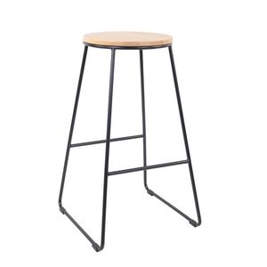 Modern <b>Bar</b> <b>Stools</b> 28"H <b>Backless</b> Set of 2 Black Metal Base with Natural Wood Seat - Product Image 2