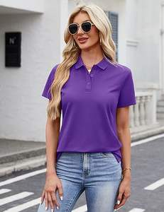 T-shirt polo pour femme 100% coton, col polo, décontracté, coton et polyester, anti-boulochage et respirant, impression numérique. - Product Image 3