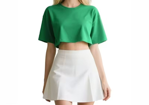 Crop top violet pour femme, manches courtes, col rond, tricoté, couleur unie, style décontracté printemps-été - Product Image 2