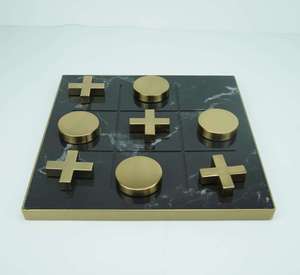 Luxury Black Marble Tic Tac Toe <b>Board</b> <b>Game</b> Brass Gold Pieces Premium Tabletop Decorative Accent Office Desk Display - Product Image 6