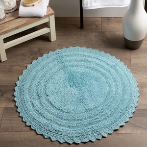 Tapis de bain rond en coton bleu tricoté antidérapant pour la maison, épaisseur moyenne, lavable en machine - Product Image 6