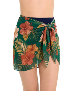 Tropical Foliage Print Wrap Skirt Women's Beach Sarong Polyester Cotton Blend <b>Medium</b> Weight Woven Fashion Apparel - Product Image 2