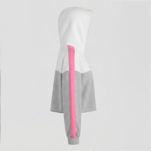 Nueva Sudadera con Capucha de Bloques de Color para Mujer con Logotipo Personalizado, Manga Larga, Estilo Corto, Informal, para Otoño, Gris, Blanco, Rosa, Tejida - Product Image 4