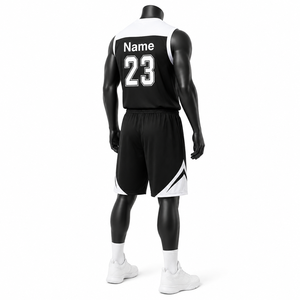 Ensemble de maillots de basket-ball personnalisés pour hommes Jaune néon Noir Col en V Manches courtes Sublimé Évacuation de l'humidité Coupe régulière 100% polyester - Product Image 4