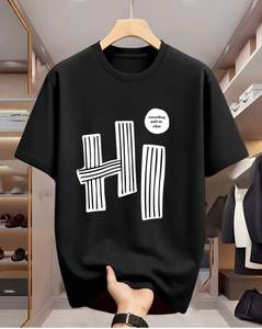 เสื้อยืดแขนสั้นผู้ชายทรงปกติ คอกลม ผ้าฝ้าย 100% ระบายอากาศได้ดี สไตล์สตรีทแวร์ลำลอง ดีไซน์ด้านหน้า สีดำ สีเบจ คุณภาพสูง 180 - Product Image 5