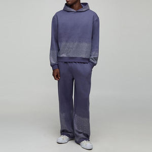 Sweat-shirt à capuche violet pour homme, motif dégradé à pois, coupe classique, style sportif décontracté - Product Image 4
