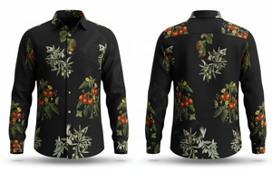 เสื้อเชิ้ตแขนยาวพิมพ์ลายตามสั่ง 100% โพลีเอสเตอร์ สำหรับผู้ชาย สไตล์ลำลอง ติดกระดุม ลายผลไม้และใบไม้สีสันสดใส เหมาะสำหรับใส่ไปชายหาด - Product Image 3