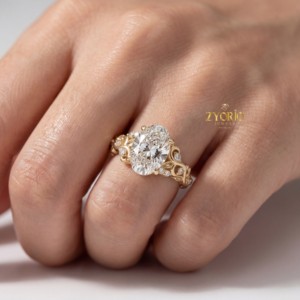 Stunning Trendy Oval Cut <b>Engagement</b> <b>Ring</b> <b>Nature</b> <b>Inspired</b> Design Lab Grown 14K White Gold Women's Wedding Anniversary Bridal - Product Image 3