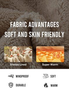 Unisex Casual Cotton <b>Sherpa</b> <b>Lined</b> Plaid Flannel Canvas Jacket Shirt Winter Outdoor Soft Crocheted Yarn Dyed Anti-Pilling Stand - Product Image 2