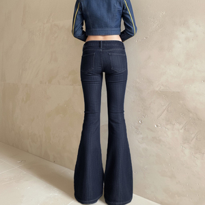 Jeans Retro Y2K de Cintura Media, Estilo Urbano, Corte Regular, Transpirables, de Secado Rápido, Color Azul Oscuro, Elásticos, de Poliéster/Algodón - Product Image 2