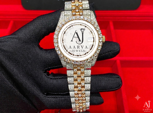 Montre mécanique bicolore avec cadran glacé, lunette sertie de diamants, bracelet, affichage de la date, style bijou - Product Image 3
