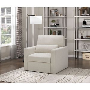 Sedia Girevole Ergonomica con Imbottitura in Bouclé Beige, Struttura in Legno Massello, Arredamento Moderno per Soggiorno - Product Image 1