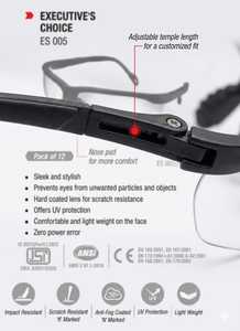 Executive Choice ES005 Polycarbonate Safety Goggles for Aerospace applications with Anti-Scratch Coating and Half-<b>Frame</b> Design - Product Image 5