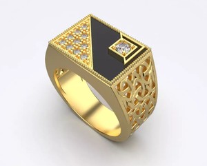 Luxury 925 Sterling Silver <b>Gold</b> Plated Black Enamel CZ Signet <b>Ring</b> Premium Wide Band Men Women Jewelry - Product Image 1