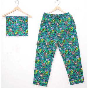 Ensemble de pyjama pour femmes en coton 100% fait main, respirant et doux pour toutes les saisons, manches longues, taille élastique, confortable, à fleurs - Product Image 3