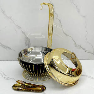 Luxury Round Stainless Steel Chafing Dish <b>Buffet</b> Food Warmer Gold Finish Ornate Pillar Stand Glass Lid Wedding Catering <b>Server</b> - Product Image 4