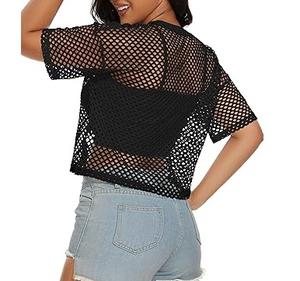 Plain Black Color Mesh Sheer Crop <b>Top</b> Sexy Fitness T-Shirt Hot Fashion Neck <b>Top</b> Yoga Gym Regular Fit Mesh Shirts Breathable - Product Image 3