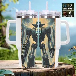 Stainless Steel Tumbler 40oz <b>Large</b> Capacity With Robot Skull Design For Outdoor Use - Product Image 2