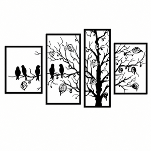 Juego de Arte Metálico de Pared Premium de 4 Piezas con Diseño de Aves y Ramas de Árboles, Armonía Natural |   Decoración Moderna para Colgar en la Pared del Salón - Product Image 1