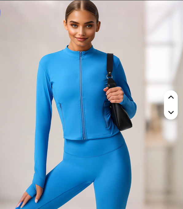 Women's Slim Fit Long Sleeve Sports Zip-up Gym Yoga Jacket 2-Piece Yoga Top Set Workout Zipper Coat for Fitness & Yoga
