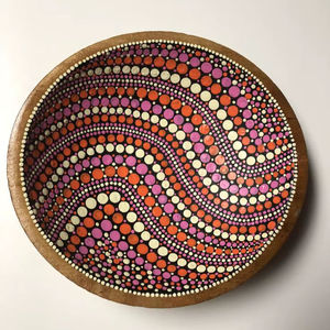 Bol en bois de manguier peint à la main avec des points colorés, design tribal, bol de service rustique en bois décoratif pour salade - Product Image 1