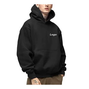 เสื้อฮู้ดดี้โอเวอร์ไซส์ผู้ชาย ผ้าฝ้าย 100% เฟรนช์เทอร์รี่ สีพื้น กระเป๋าโลโก้ที่แขนซ้าย สวมใส่สบายๆ สำหรับฤดูหนาว - Product Image 3