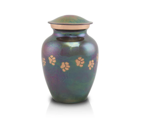 Pet Memorial Cremation <b>Urn</b> with Paw Print Design Matte Black Metal Round Sympathy Keepsake for Dog <b>Cat</b> pet cremation <b>urn</b> - Product Image 1