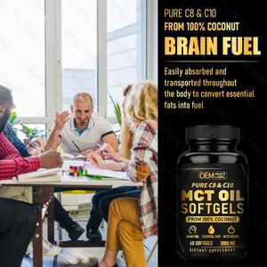 OEM/ODM MCT Öl kapseln 60 Kapseln 3000mg Keto Pillen Unraffinierte Kokosnuss für Gehirn brennstoff, Energie - Product Image 2