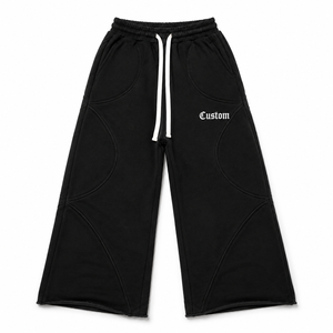Pantalones Deportivos Modernos de Pierna Ancha con Paneles Curvos, 100% Algodón, Felpa Gruesa, Cintura con Cordón Ajustable, Estilo Casual para Uso Diario - Product Image 1