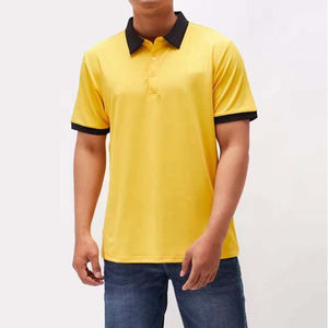 Camiseta Amarilla para Hombre con Cuello en Contraste Negro, Manga Corta, Secado Rápido, 100% Algodón, Logotipo Personalizado, Ropa Casual, Suministro al por Mayor - Product Image 1