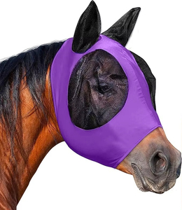 Masque anti-mouches pour chevaux, protection UV, confortable, avec oreilles, respirant, élastique, avec couvre-yeux en maille - Product Image 1