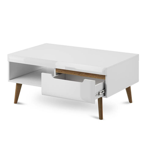 Table basse moderne de luxe en bois massif, style nordique, avec tiroir de rangement, design mi-siècle, pieds coniques pliables, en chêne, mobilier de maison - Product Image 3
