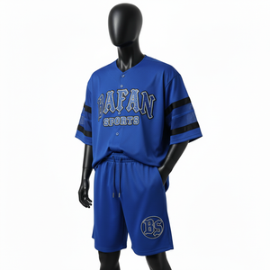 Ensemble de shorts de baseball pour hommes, tissu en polyester mesh premium, design à panneaux bleus, broderie personnalisée pour ensemble de shorts homme - Product Image 4