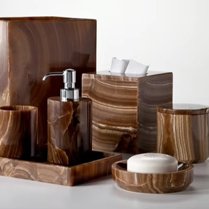 Ensemble de salle de bain moderne en résine verte, six pièces, porte-brosse à dents, distributeur de savon, plateau rectangulaire, facile à nettoyer - Product Image 3