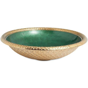 Bols de service de luxe en métal de qualité supérieure, couleur verte, texture unique, intérieur et extérieur plaqué or de haute qualité. - Product Image 1