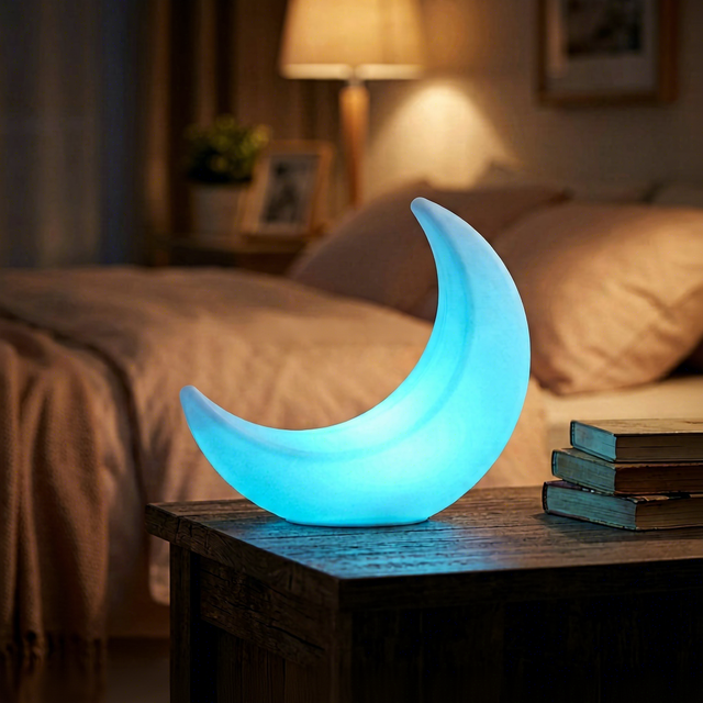 Mil Risas Modern White Changing Remote Control Touch Sensitive Lithium Battery LED Crescent Moon Light Hotel Table Lamp