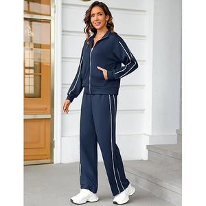 ชุดวอร์มคอตั้งปักโลโก้สำหรับผู้หญิง ผ้าโพลีเอสเตอร์ผสมคอตตอน แต่งลายตราสัญลักษณ์แบบกำหนดเอง เสื้อแจ็คเก็ตซิปเต็มตัว - Product Image 4