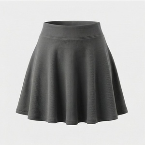 Jupe courte trapèze pour femme, taille élastique, tricotée, couleur unie, décontractée, plissée, en coton élasthanne extensible, confortable, toutes saisons - Product Image 1