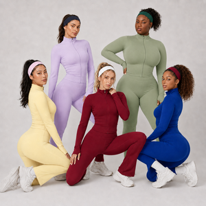 Women 2 Piece Yoga Set Long Sleeve Zip Jacket <b>Flare</b> Pants High Waist Butt Lifting Workout Gym Activewear Tracksuit Custom Logo - Product Image 3