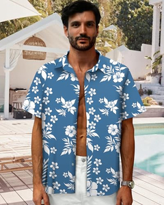 Chemise homme à manches courtes, imprimé tropical, décontractée, boutonnée, pour la plage, été, couleurs vives, motif floral, haut pour homme, été - Product Image 3