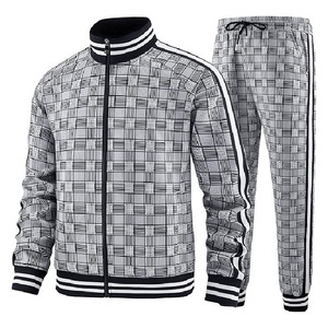 Conjunto Deportivo a Cuadros para Hombre, Manga Larga, Cierre Frontal con Cremallera, Estilo Casual para Correr, Transpirable, de Poliéster, Corte Regular, para Otoño - Product Image 3